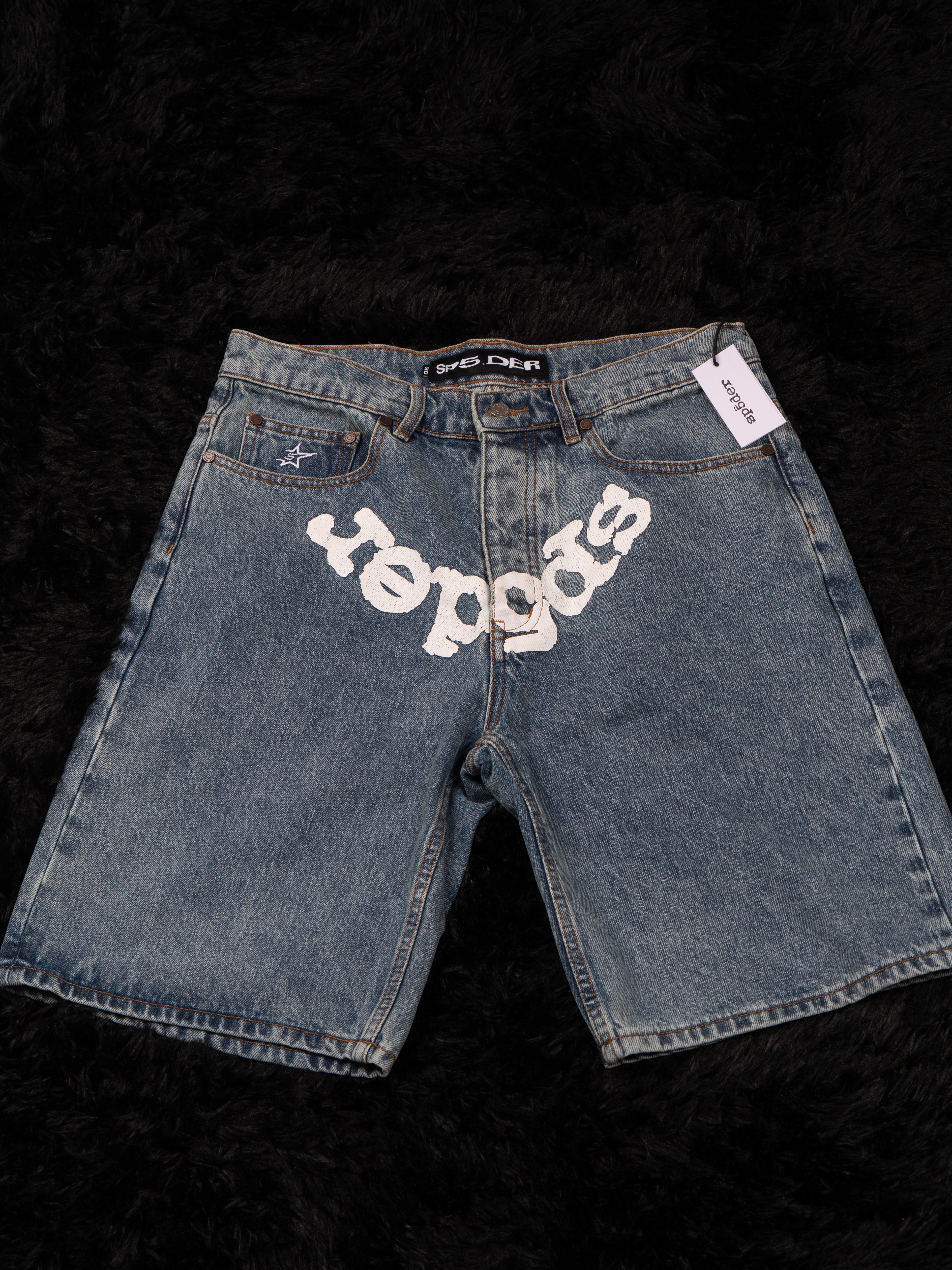 Sp5der Og Logo Denim Short ‘Blue Denim’